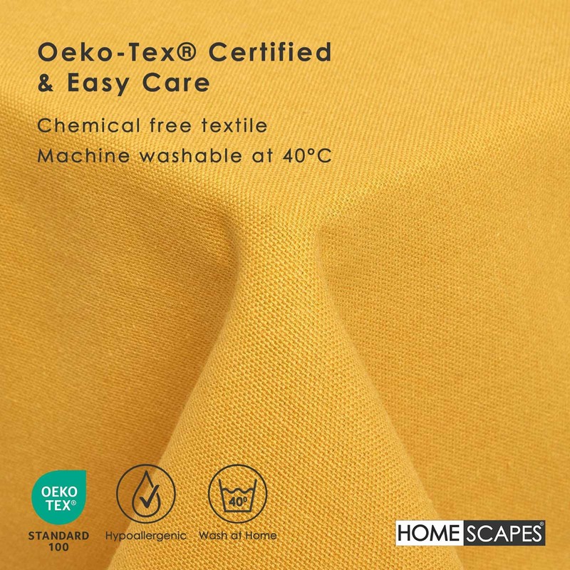 HOMESCAPES Yellow Table Cloth, Plain Cotton Tablecloth, Large Rectangular, Handcrafted