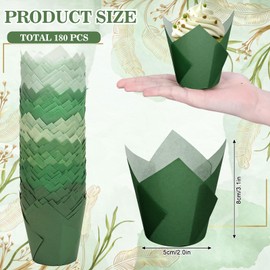 FYSUIMU 180Pcs Sage Green Tulip Cupcake Liners Gradient Green Muffin Baking Cups Cupcake Wrappers for Wedding Bridal Shower Spring Holiday Party Supplies
