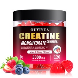 OUYIYUA Creatine Monohydrate Gummies 5000mg for Men & Women - Sugar Free Pre-Workout Supplement, Chewables for Muscle Strength, Muscle Builder, Energy Boost, Mixed Berry Flavor, 120 Count