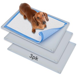 Skywin TidyFriend Pee Pad Holder Tray 30 x 23 Inches, 3 Pack Silicone Dog Potty Tray, Easy to Clean No Spill Dog Potty Training Pad Holder (Light Grey)