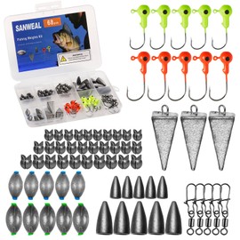 SANWEAL Fishing Weights Sinkers Kit, Fishing Tackle Kit, Includes Jig Head Hooks, Swivels & Sinker Weights for Bass Trout, Gifts for Men, Kids