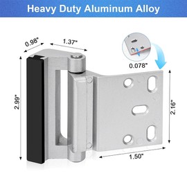 1 PCS Silver Home Security Door Lock with 5 Screws,Childproof Door Reinforcement Latch with 3" for Inward Swing Doors,Night Lock for Front Door Defense,Includes Frosted Silver Drill Bit