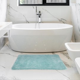 Vinsani Bath Mat Non Slip Bathroom Mat Thickened Fluffy Microfiber Machine Washable Shower Rug Ultra Soft Water Absorbent For Home Bathroom Kitchen – Light Blue (50 x 80cm)