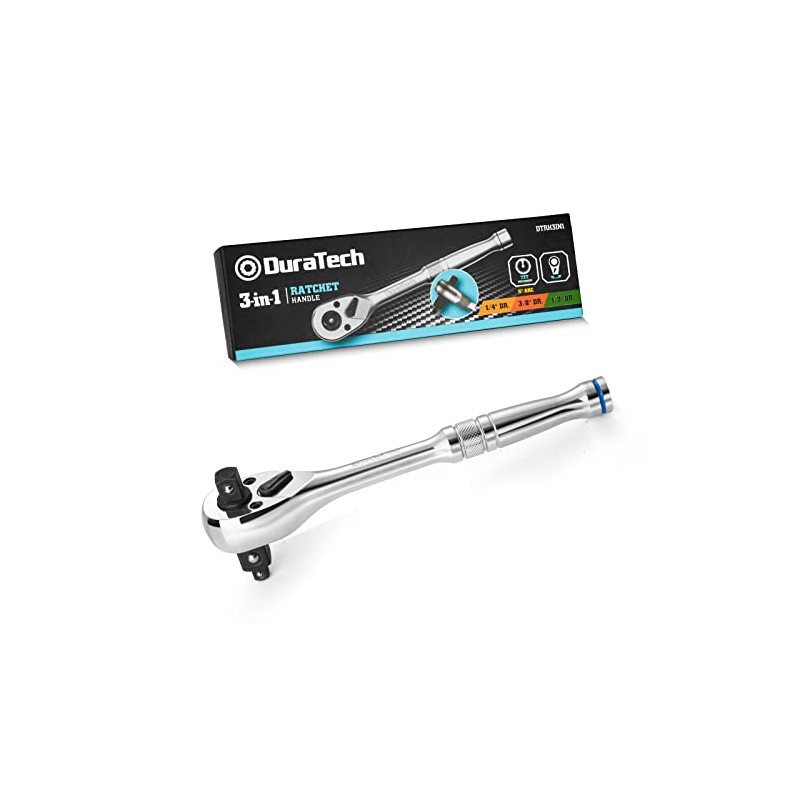 DURATECH 3-IN-1 Ratchet Handle, 1/4 ", 3/8 ", 1/2" Drive