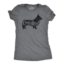 Womens Corgi Mom T Shirt Funny Dog Mama T Shirt Great Pet Lover Gift Funny T Shirts Mother's Day Tops for Women Cool Dog Top Women's Novelty Tees Dark Grey L