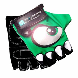 Crazy Safety Black Cycling Gloves for Kids | Reflective Eyes and Padded Palms | Size S | Ideal for Cycling, Scooter and Outdoor Activities