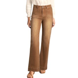 Astylish Women's Wide Leg Jeans High Waisted Stretchy Straight Leg Jeans Loose Denim Pants with Pocket Size 8 Brown