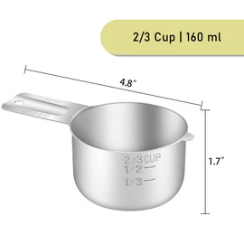 BERYLER 2 Pack 2/3 Cup (160 ml | 160 cc | 5.3 oz) Measuring Cup, Stainless Steel Measuring Cups, Metal Measuring Cup, Kitchen Gadgets for Cooking
