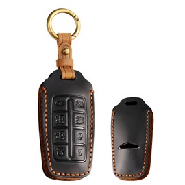 TECART 8 Button Leather Key Fob Cover Fit for Genesis G80 GV80 GV70 G90 Full Protection Remote Smart Key Fob Case Blcak