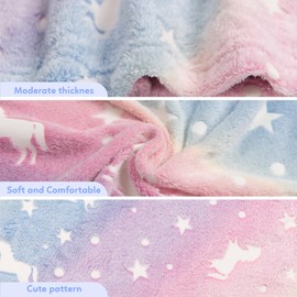LAT Cuddly Blanket for Children, Glow in the Dark Cuddly Blanket Gifts Boys Children, Throw Blanket Fleece Blanket (Unicorn)