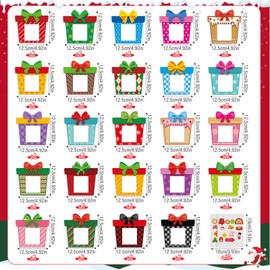 Cholemy 48 Pcs Christmas Photo Frame Hanging Christmas Frame Ornaments Present Box Gingerbread House Craft Kit with Stickers for Kids Toddler Party Holiday Christmas Tree Decoration (Gift Style)