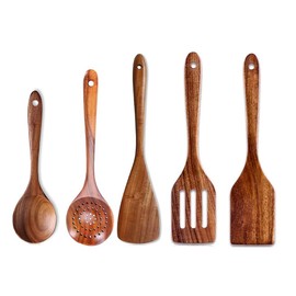 Kopinma Natural Nonstick Wood Spatula and Spoons, Healthy Wooden Cooking Utensils Set, Wood Spatula Paddle, Slotted Spatulas, Eco-Friendly and Safe Kitchen Cooking Spoon & Mixing Spoons