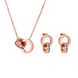 TTPSRY Jewellery Set for Women and Girls Cubic Zirconia Stainless Steel Roman Numerals Circle Gold-Plated Pendant Necklace Earrings Set Jewellery Set Bridal Jewellery Set, Titanium