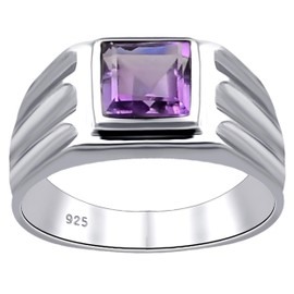 Orchid Jewelry 925 Sterling Silver Statement Rings for Women - Delightful 7X7 mm Purple Amethyst Birthstone Gemstone - 1.60 Carats Square