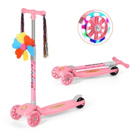 Unbranded Scooter for Kids 3 Light Up Wheels Kids Kick Scooter Adjustable Foldable Pink