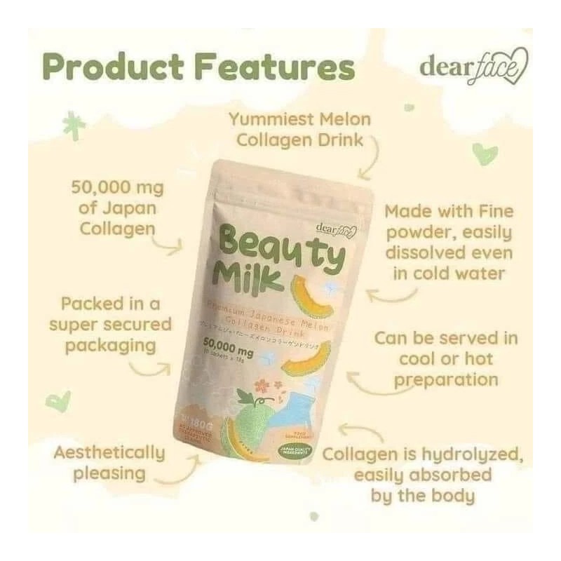 Dear Face Beauty Milk Japanese Collagen Melon Drink, 10 Sachets