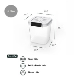 HANAMYA 20 LB Rice Storage Container with Measuring Cup, BPA free, For Rice | Grain | Pet Food | Flour, 1 count, Clear & Black