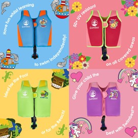 SwimBest Swim Vest - Swim Jacket/Buoyancy Aid with Safety Strap and Removeable Floats (Island Life, L (3-6 Years/19-30kg))