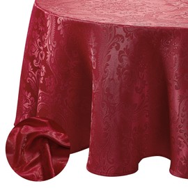 Elrene Damask Tablecloth, Polyester, Red, 70 Inches Round