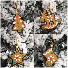 Athoinsu 10pcs Vintage Assorted Christmas Tree Decorations Cloth Gingerbread Snowflake Star Xmas Tree Stocking Bell Elk Hanging Home Ornaments (Style 1)