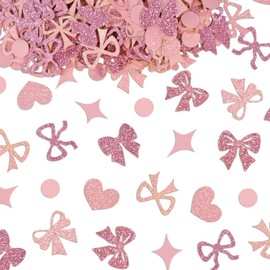 240 Pcs Pink Bow Confetti, Bow Theme Glitter Table Scatter for Coquette Baby Shower and Birthday Party Decoration (Pink)