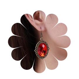 Cimenexe Bohemian Oval Ruby Crystal Earrings Red Ruby Earrings Oval Red CZ Earrings Filigree Red Gemstone Hook Earrings Jewellery for Women and Girls Gifts, Zinc, No Gemstone