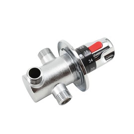 MECUTP Thermostat Mixing Valve, 3-Way Thermostatic Valve, Pure Copper Ceramic Service Water Thermostatic Mixer, Brass Valve Tube Adjustable 20-60°C for Shower System - G1/2 Inch Thread
