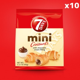 7Days Mini Croissant Pouches, Chocolate Filling, Individual Size Snack Bag, On the Go Bakery Snacks (2.12oz, Pack of 10)