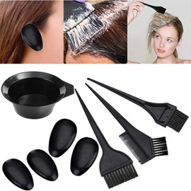 POFET 8pcs Hair Dye Set Hair Color Bowl Comb Brush Set Hairdressing Salon Hair Dye Brush Tint Bowl Ear Muffs Tool Set (Black)