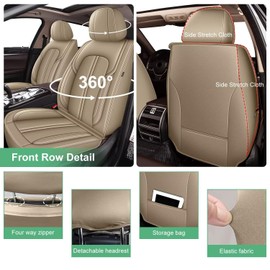 DISUTOGO 2 Front Seat Covers for GMC Terrain 2010-2024 2025 Faux Leather Car Seat Cover Waterproof Automotive Seat Cushion Protectors Compatible Airbag (2 Seats, Beige)