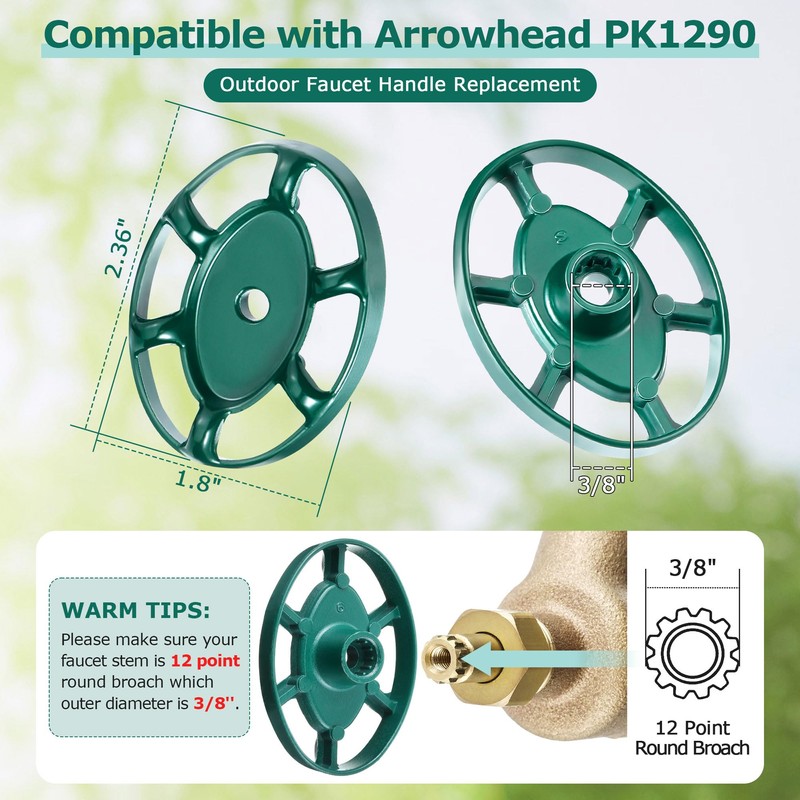 Dreyoo Outdoor Faucet Handles 3/8 in 12 Point, Green Oval