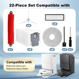 iRobacc 22 PCS Vacuum Accessories for Roborock Qrevo S, Qrevo Pro, Qrevo MaxV Cleaner Robot,1 Main Roller Brush,4 Side Brushes,6 Mop Cloth Pads,5 Vacuum Dust Bags,4 Hepa Filters,1 Cleaning Brush