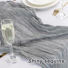 Gzcvba Cheesecloth Sparkly Table Runner 35x120 Inches Gauze Boho Rustic Cheese Cloth Table Runner for Baby Shower Wedding Party Easter Spring Summer Home Decorations (Silver Gray, 1 Pack-10FT)