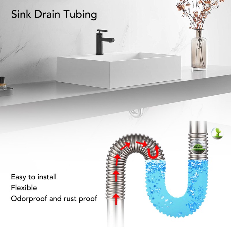 Bathroom Flexible Sink Drain Pipe Corrugated U Shape No Odor