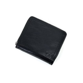 Lee Falcon Round Zipper, Bifold Bill Bill, Double Stitched, Coins, Cards, Electronic Money, Luxury Italian Leather, black, One size