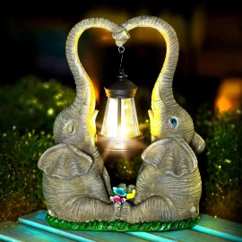 Outdoor Garden Solar Statue Light, Elephant Statue Garden Decor, Solar Powered Two Elephants Lantern Statue Pendant Lightcolor: multicolored