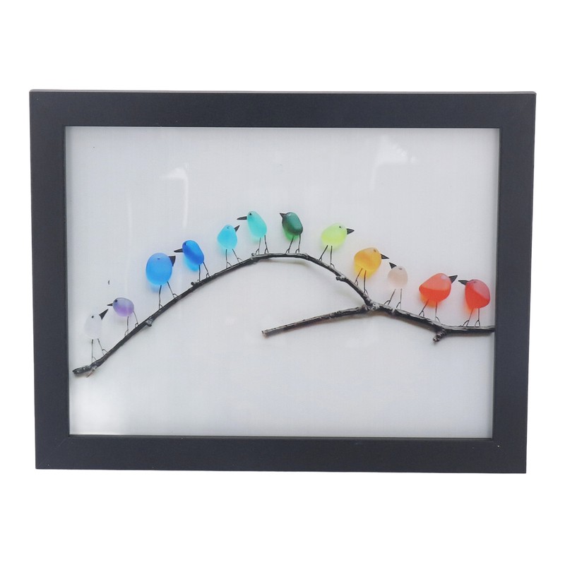 Sea Glass Birds Photo Frame 12 Birds Unique Wooden Frame