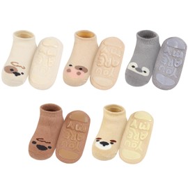 Hopton 5 Paar Stoppersocken Kinder, Baumwolle Baby Socken, Tiermotive Anti Rutsch Socken Kind, Krabbelsocken Baby Kleinkinder ab 1-3 Jahre für Mädchen Jungen(M,12.5-15.5cm)