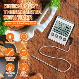 Relaxweex 2 Pcs TP710 Digital Cooking Meat Thermometer, Large LCD Backlight Food Thermometer with Stainless Steel Probe and Timer for Kitchen Oven BBQ Grilling Deep Fry Smoker