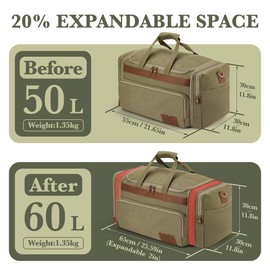 SHOWKOO Duffle Bag for Travel 60L Expandable Canvas Travel Bag Durable Vintage Weekender Overnight Carry On Bag for Men(Army Green)