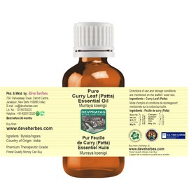 Devprayag Pure Curry Leaf (Patta) Essential Oil (Murraya koenigii) Natural Therapeutic Grade Steam Distilled 10ml (0.33 oz)