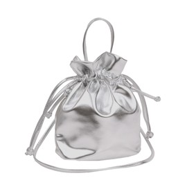 Giselle Women's Shoulder Bag, Small, Lightweight, 2-Way, Cross-body Drawstring Metallic Mini Bag, Handbag, Shoulder Bag, Sub Bag, Silver