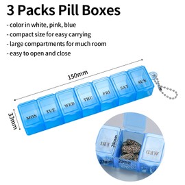 3 Pieces Pill Box Organiser Pill Dispenser Box, 7 Day Pill Box Organiser One Time a Day, Weekly Pill Box Pill Organiser for Medication, Supplements, Vitamins, Cod Liver Oil
