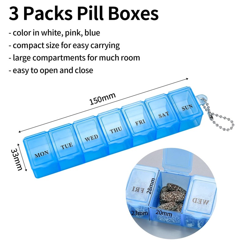 3 Pieces Pill Box Organiser Pill Dispenser Box, 7 Day
