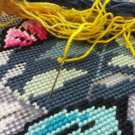 Butterflies in The Night. Needlepoint Kit. Throw Pillow 16×16 Inches. Printed Tapestry Canvas, European Quality