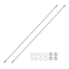 uxcell 2pcs Double Ended Stud Screws, M6x450mm 304 Stainless Steel Dual Threaded Rod Bolts with Nuts and Flat & Lock Washers Double End Threaded Stud Screw Bolt for House Maintenance