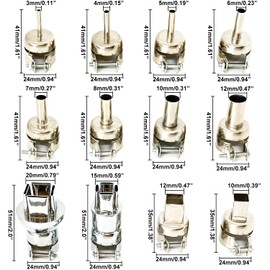 12pcs Steel Heat Gun Nozzles Kit for 850 Hot Air Soldering Station Repair Tool Accessory, Small Hot Air Gun Tips Heat Resisting 7/8" Mini Heat Gun Nozzle Attachments (3/4/5/6/7/8/10/12/15/20mm)