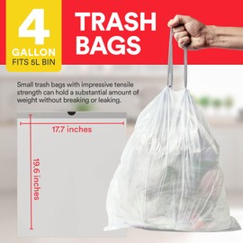 Small Trash Bags 4 Gallon Trash Bags Drawstring - 57 White Unscented Small Garbage Bags | Waste Basket Plastic Trash Can Liners | Bathroom House Cleaning Supplies