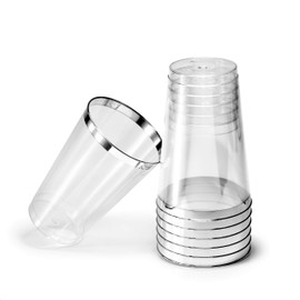 " OCCASIONS " 200 Pieces Wedding Party Disposable Plastic tumblers Cups (14 Oz, Clear & Silver Rimmed Tumbler)