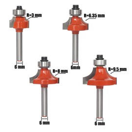 AKYLIN Rounding Cutter 6 mm Shank, Radius 3-6.35-8-9.5, 4 Pieces Milling Cutter for Router Set, Edge Cutter Set with Ball Bearing, Round Edge, Milling Cutter, Wood Cutter Tool Woodworking Set
